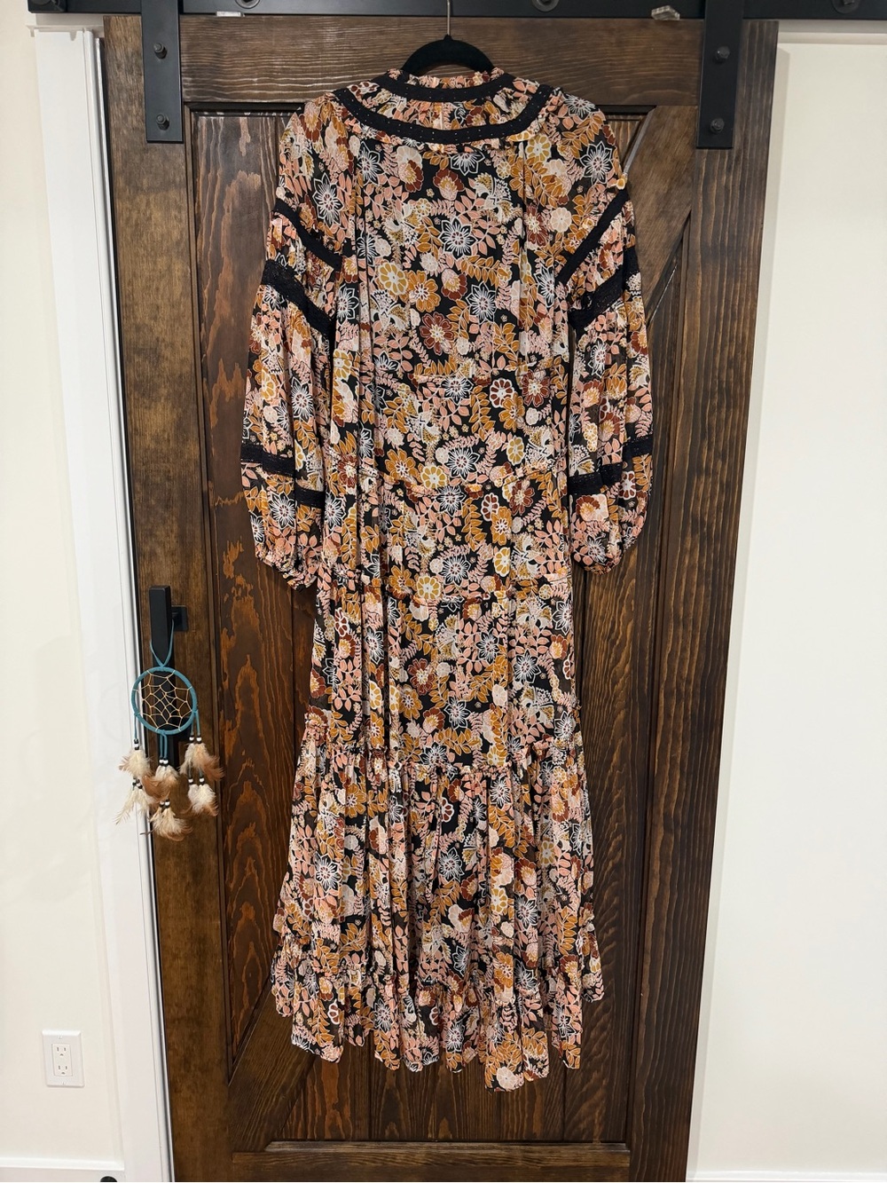 Free People Black Floral Midi Dress with Mustard & Blush Accents - Picture 4 of 4